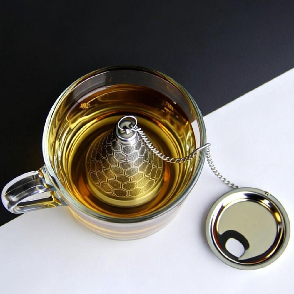 304 Stainless Steel Tea Strainer with Chain Hook and Tray Tea Separation Filter Screen  Teapot