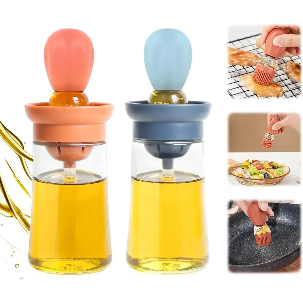 Set di flaconi contagocce e dosatori per olio in silicone 2 in 1 con spazzola in silicone per cucinare, friggere, cuocere al forno, barbecue e pancake.
