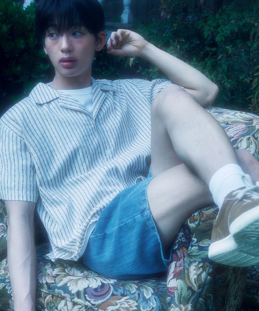 Sekeondeusolteu Striped Washed Half Shirt (Beige)