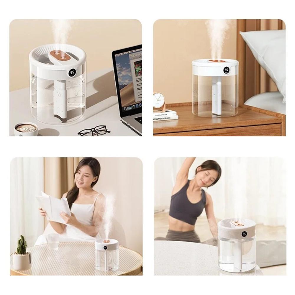 New 2L Double Spray Humidifier Atomizer Usb Large Capacity Home Mute Bedroom Office Night Light Digital Display Humidifier