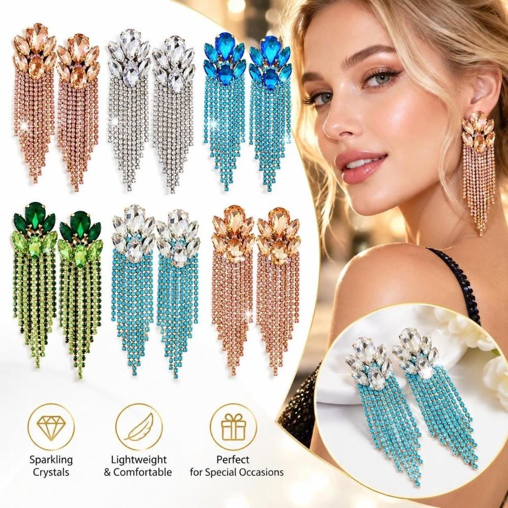 Oval Stone Rhinestone Tassel Earrings Exaggerated Chain Earrings Ear Accessory  Dressy Outfits