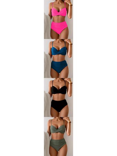 2026 Multi-Color Leopard Print High-Waisted Bikini Swimsuit
