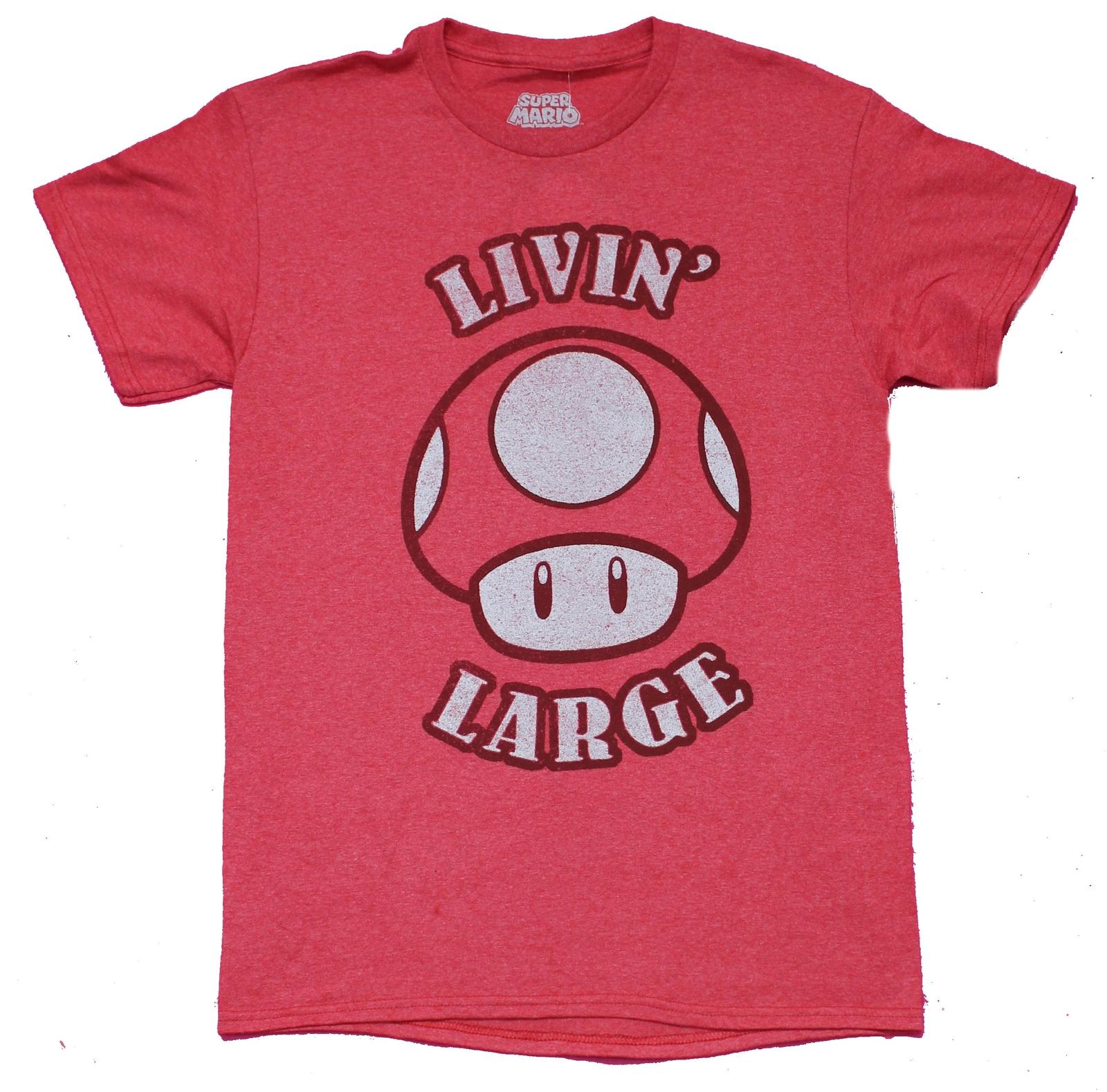 Super Mario Brothers Adult New T-Shirt - Livin Large Giant Mushroom Distressed S