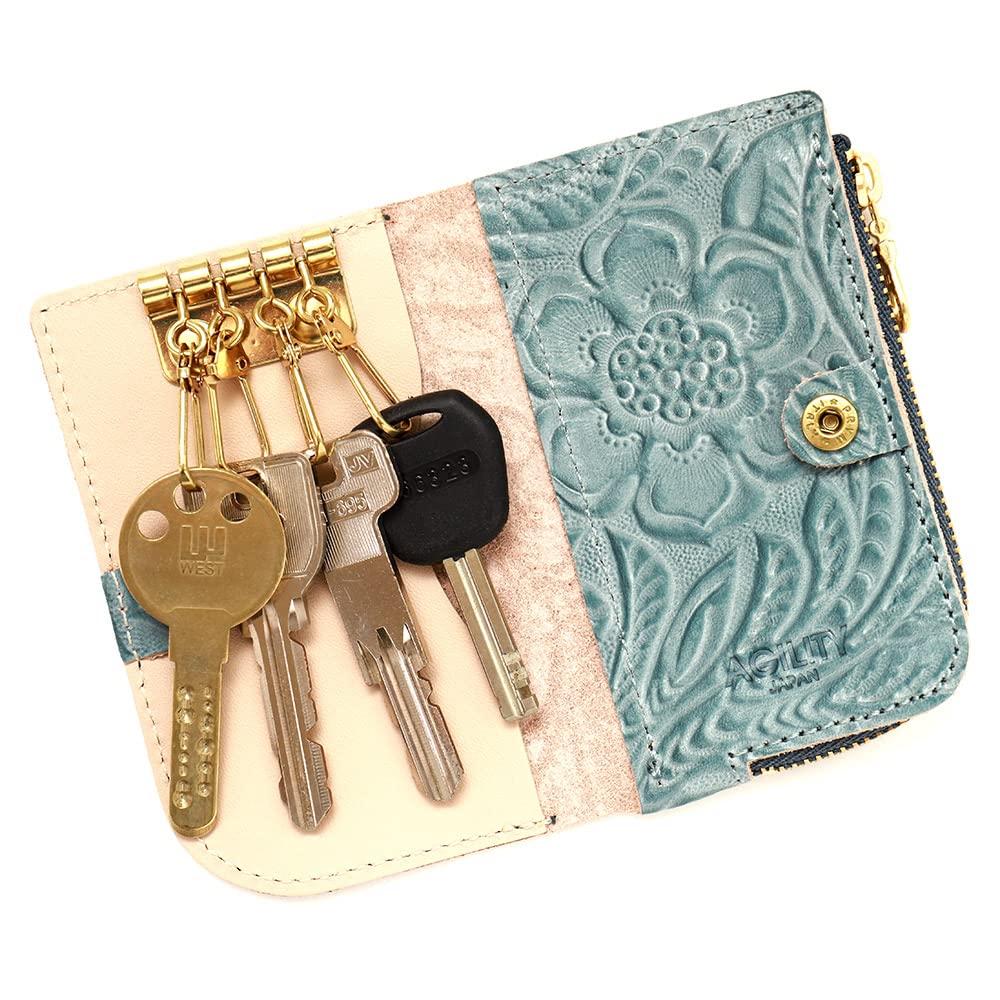AGILITY Affa Key Case Coin Case Tiny Wallet Floral Pattern One Piece Ladies Mini Small L Shape Leather "Bell"