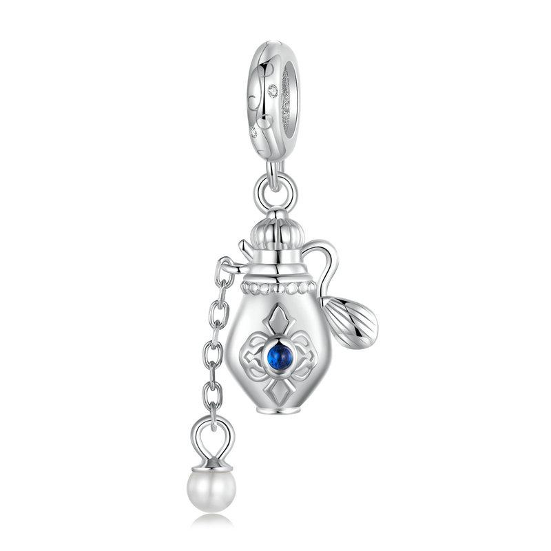BAMOER 925 Silver Red Heart Charm Ombre Purple Perfume Bottle Pendant for Women DIY Necklace Romantic Gift