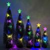 Mini Christmas Tree Small Artificial Snow Flocked Pencil Tree with LED Lights Tabletop Tree Ornaments with Wooden Base for Xmas Home Decor