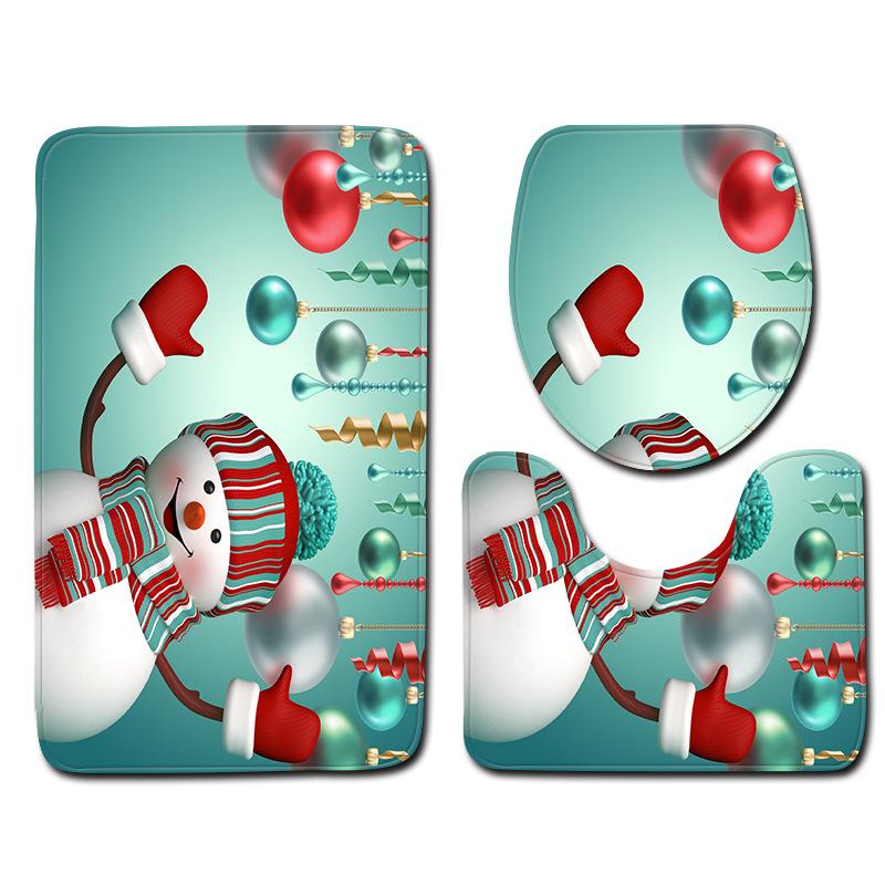 3D Schneemann Badezimmer Toilette Dreiteiliger Bodenmatten Türvorleger Badezimmerteppich