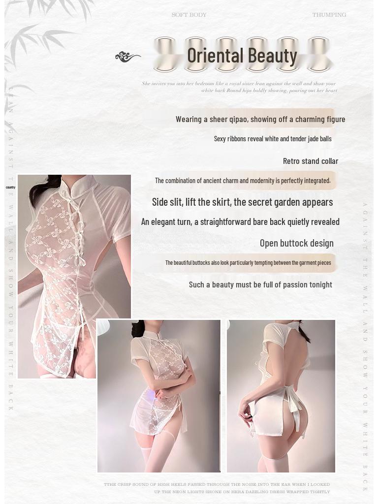 Seductive Lace Slit Cheongsam Lingerie Set 8345