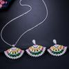 WWJ Multicolor Zirconia Fan Shape Necklace Earrings Jewelry Sets