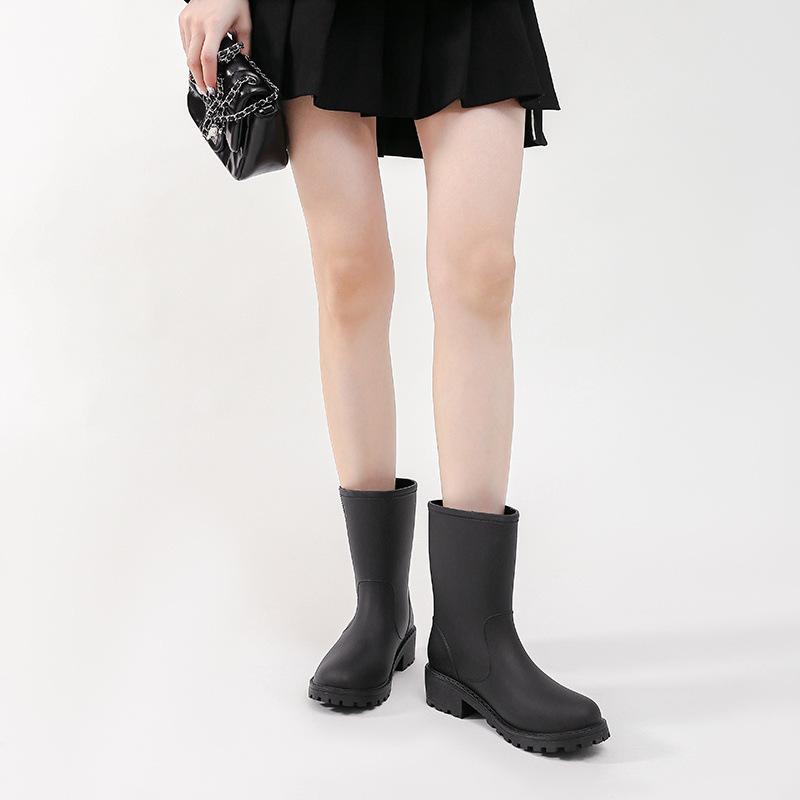 Rain shoes women's new high-heeled waterproof and non-slip rain boots medium tube fashion rubber shoes overshoes integrated outdoor water boots
