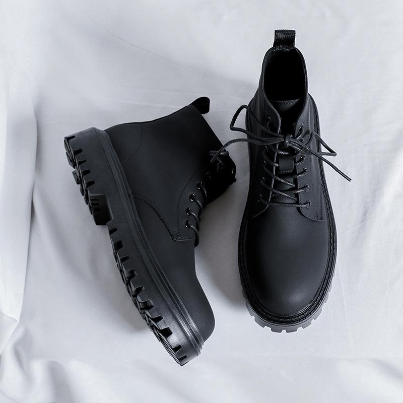 Ins Super Fire Martin Boots Men's Medium Boots New High-top British Style Retro Trend Versatile Leather Boots 12500-R