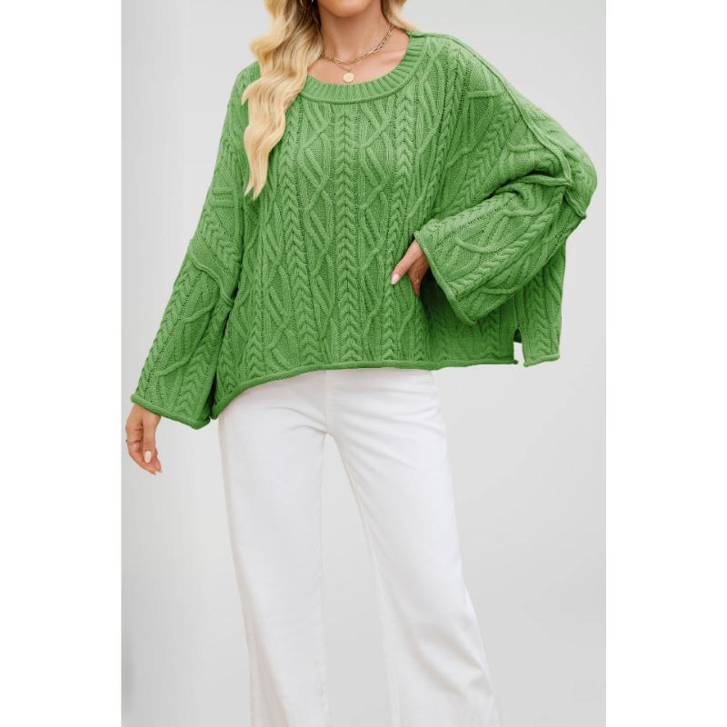 New autumn and winter women's clothing hot-selling round neck short twist loose solid color knitted sweater