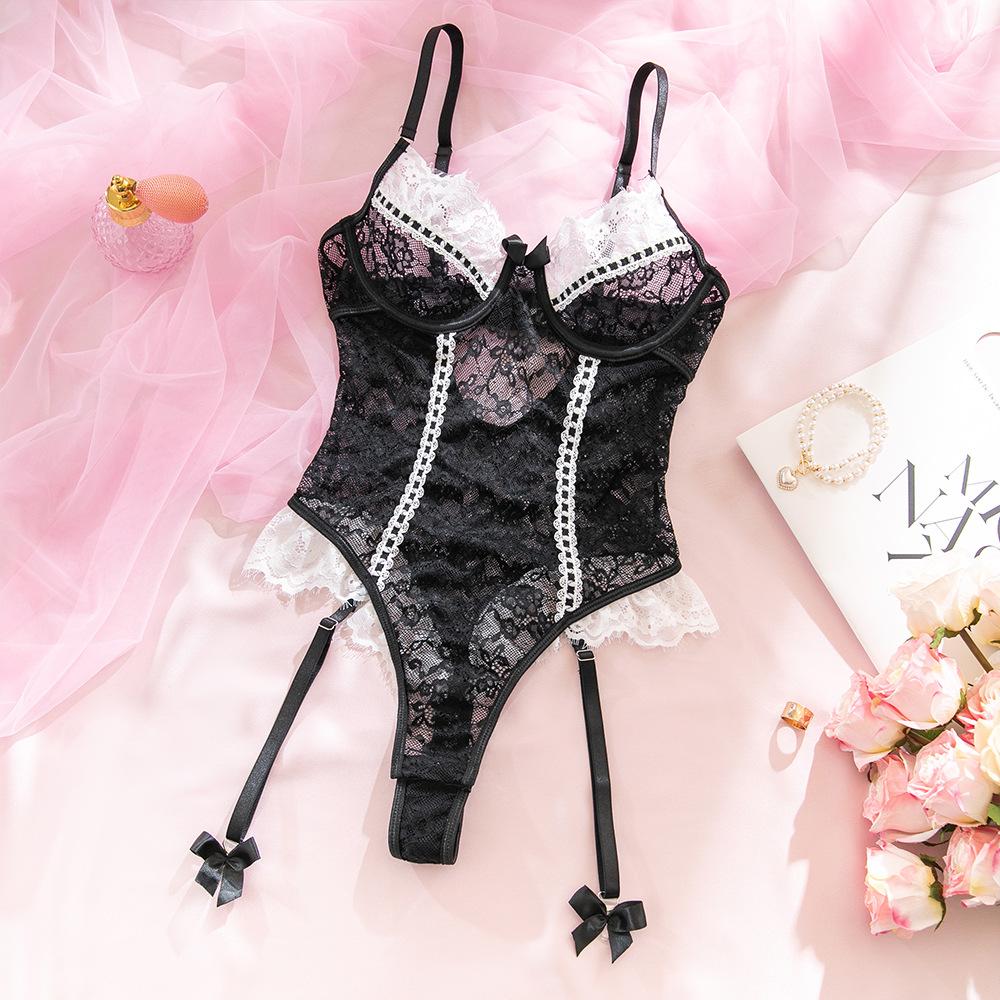 Women S Valentine S Day Cute Lace Trim Elastic Tight Camisole Bodysuit Sexy Lingerie