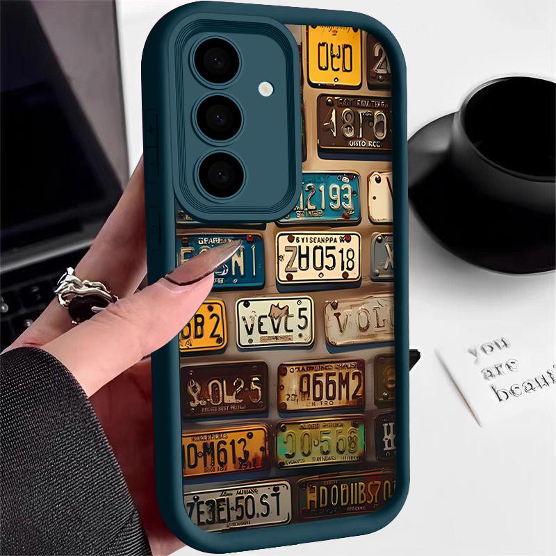 

Матовый противоударный чехол с принтом номерного знака для Samsung S25 Ultra S24 FE S23 A56 A36 A16 A15 A55 A35, защита линз, мягкий силиконовый чехол для телефона из ТПУ Samsung A56 синий