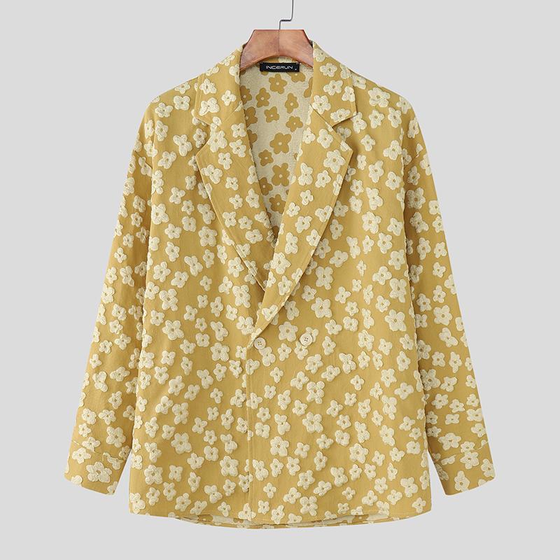 

INCERUN Mens Casual Party Loose Turn-down Collar Flowers Hippie Thin Suit Blazer Coats L