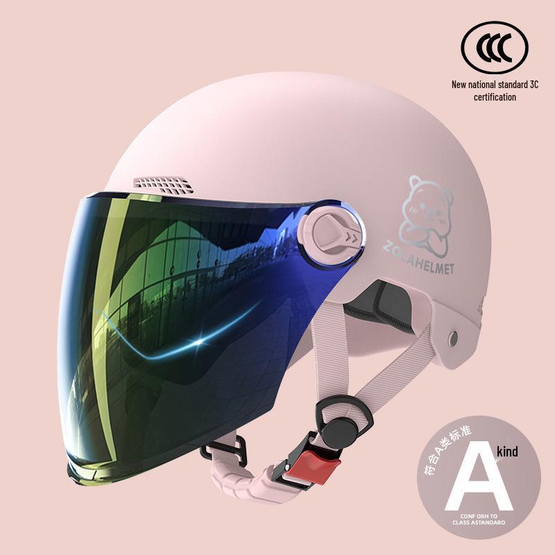 Women's Bear Head Electric Scooter Half Helmet with Sun and Ear Protection, Lightweight, Ventilated, and Warm for Winter.