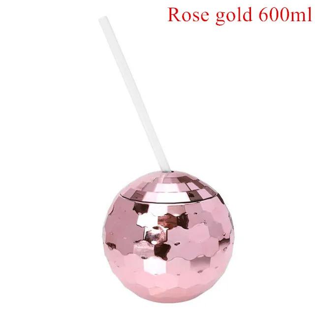 600ml Kreative Discokugel Becher mit Deckel und Strohhalm Becher Cocktailbecher Glitzer Blitzkugel Becher für Party Nachtclub Bar Trinken