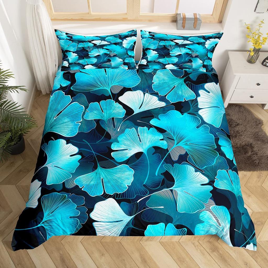 Ginkgo Leaves King Queen Duvet Cover Black Golden Ginkgo Biloba Leaf Bedding Set Botanical Quilt Cover Polyester Comforter Cover