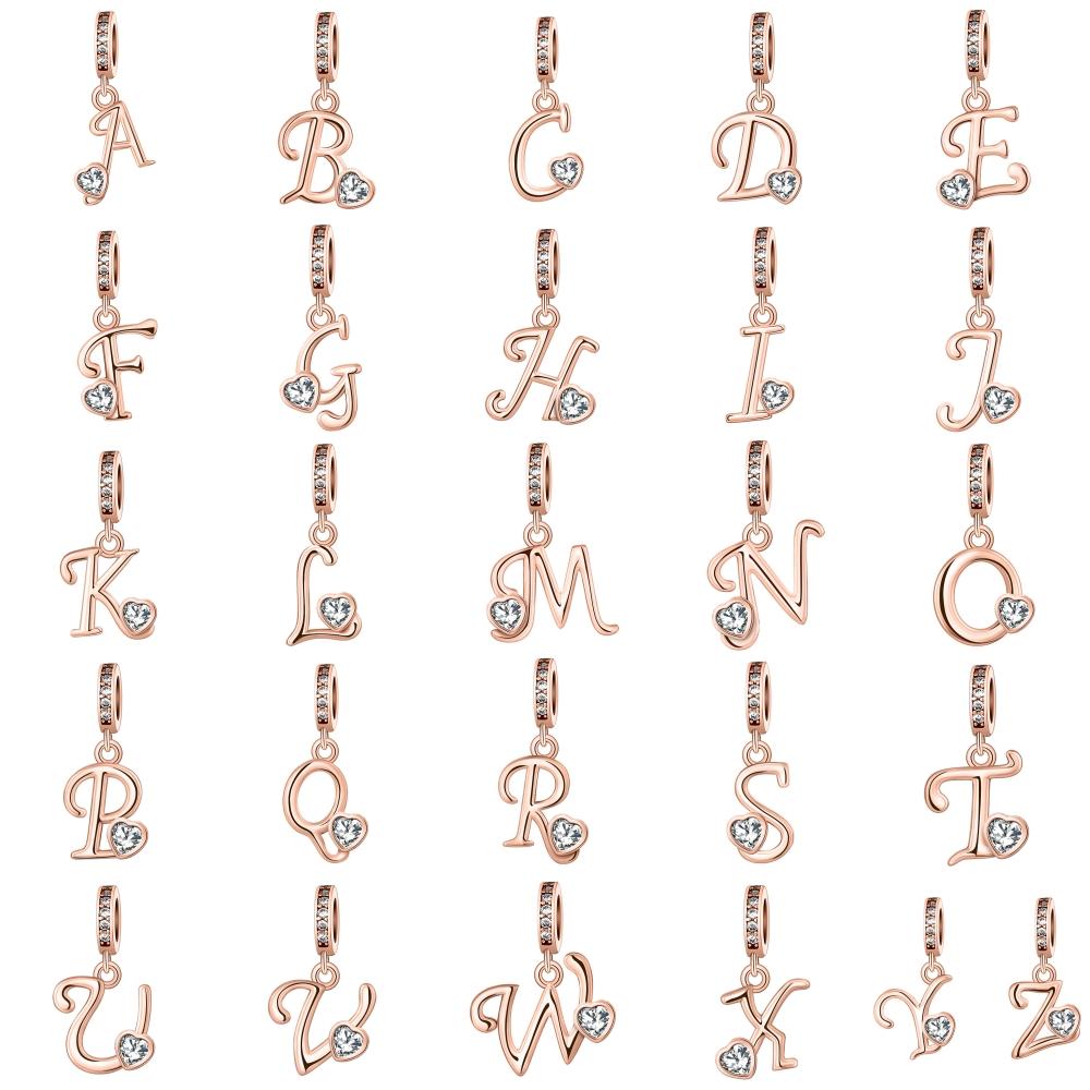 New 26 Az Letter Copper Rose Gold Mini Pendant, Fit Original European Bracelets, Necklaces, Diy Jewelry Pendants