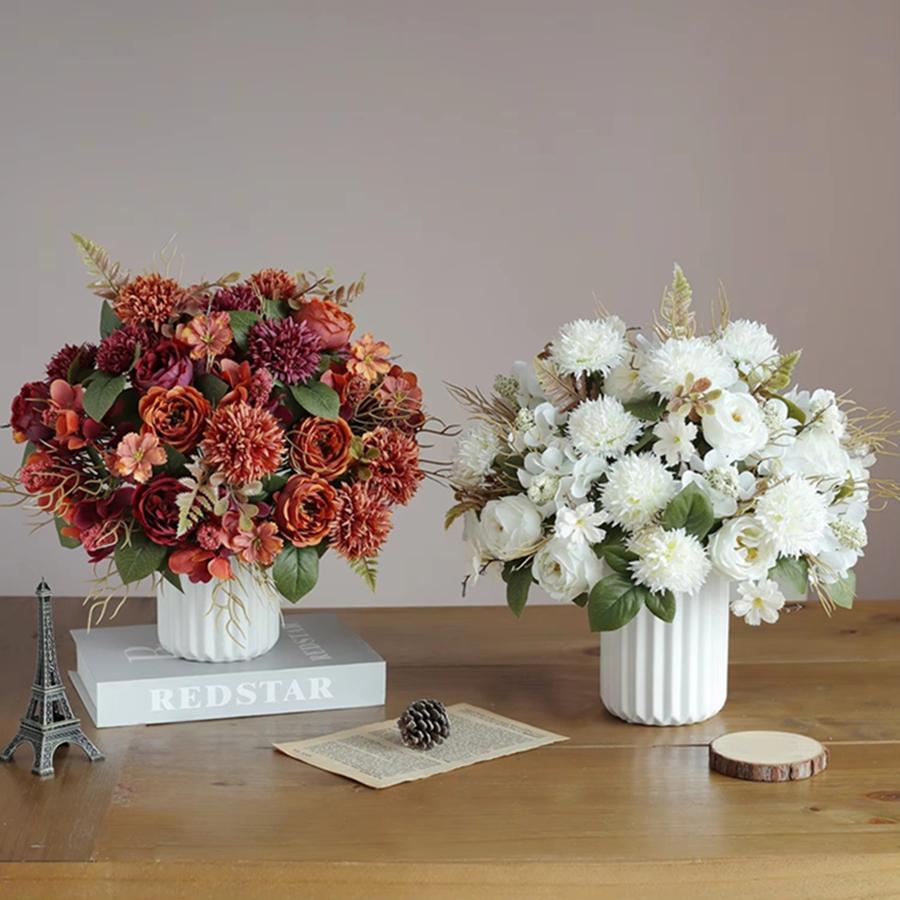 1/3pcs Artificial flower rose decora wedding bride bouquet garden fake silk peony embroidered ball dried flower vase board gift