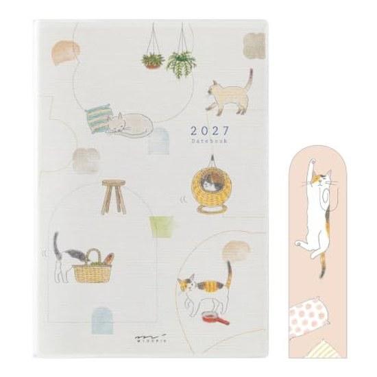 Midori Pocket Dagboek Planner 2027 B6 Wekelijks Beperkte Editie Bladwijzer Kattenpatroon (Begint in januari 2027)
