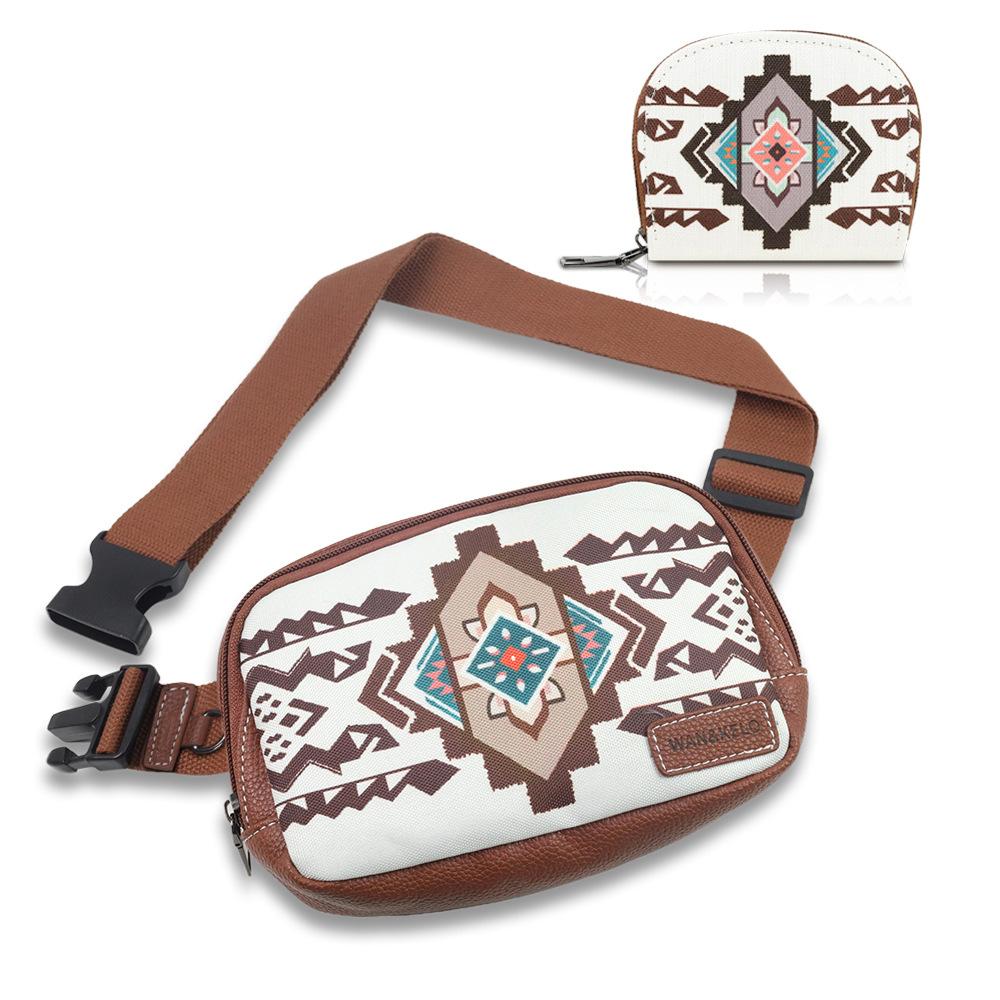Two-piece Set: Bohemian Ethnic Style Women's Crossbody Bag, Small Card Bag, European and American Retro Chest Bag and Waist Bag
