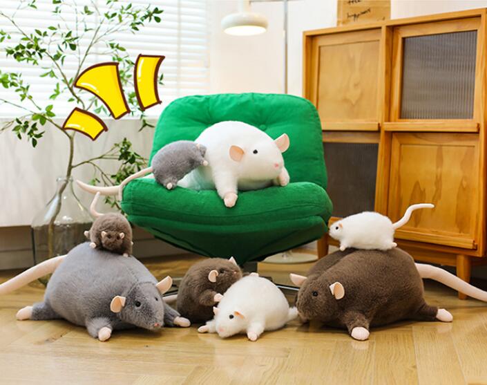 40/55/90cm Tier-Simulation Stofftier Grau Braun Maus Ratte Plüschtier Maus Puppe Cartoon Plüsch Blume Ast Rattenpuppe Weich