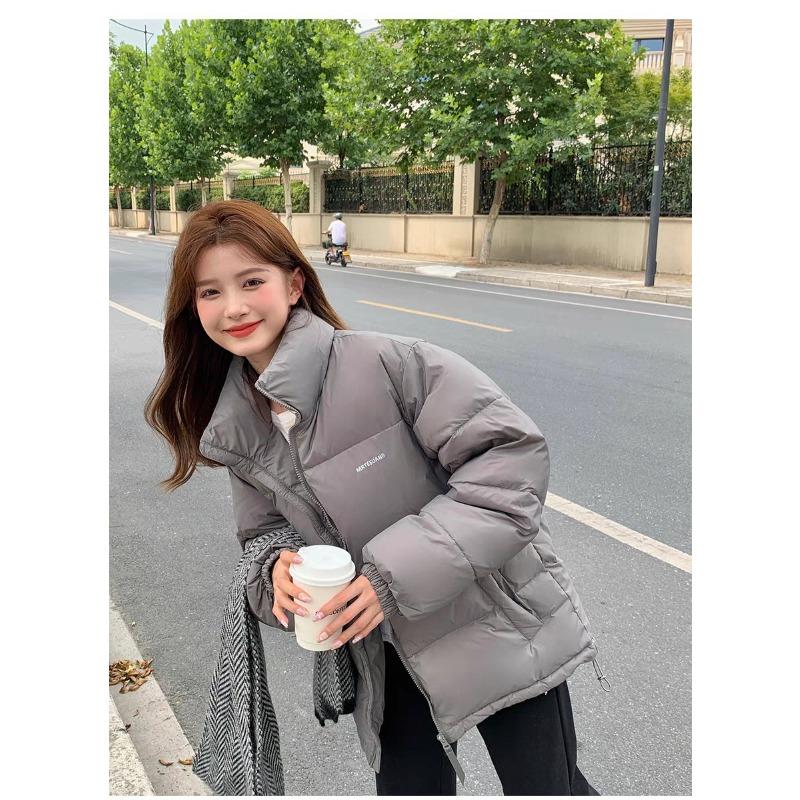 Down jacket women's winter new short small bread jacket stand-up collar thickened loose couple winter