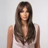 Miękkie, proste, brązowe, warstwowe peruki syntetyczne z długą grzywką