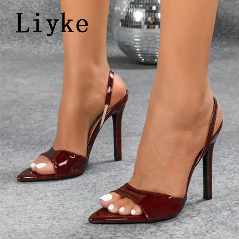 Fashion Liyke Sexy Slingback Sandals Women 2025 Summer Fashion Open Toe Slip On Back Strap Designer High Heels Party Dress Shoes Size 43