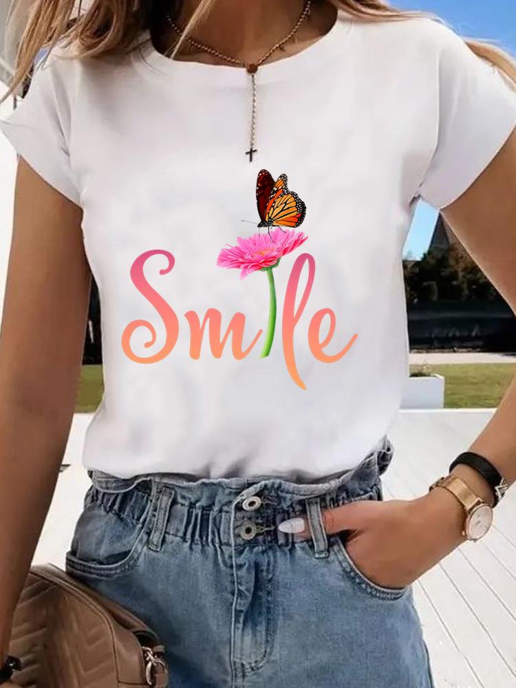 (Asian Size) style butterfly Clothing Graphic Tee Women's Top Print O-neck Fashion Female Casual T Short Sleeve T-shirts
