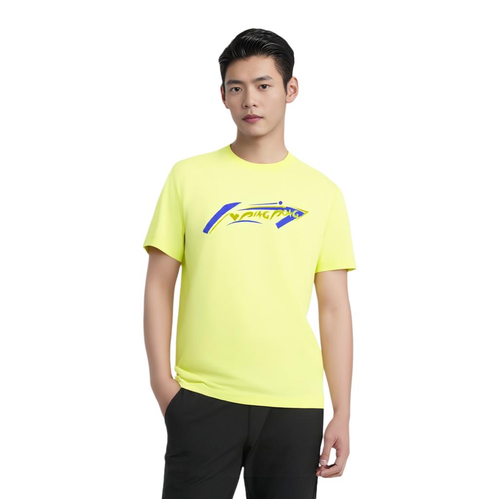 Li Ning Table Tennis Series Letter Round Neck Breathable Versatile Casual Short Sleeve T-Shirt Unisex Tops Light-Lemon-Yellow AHSV611-3