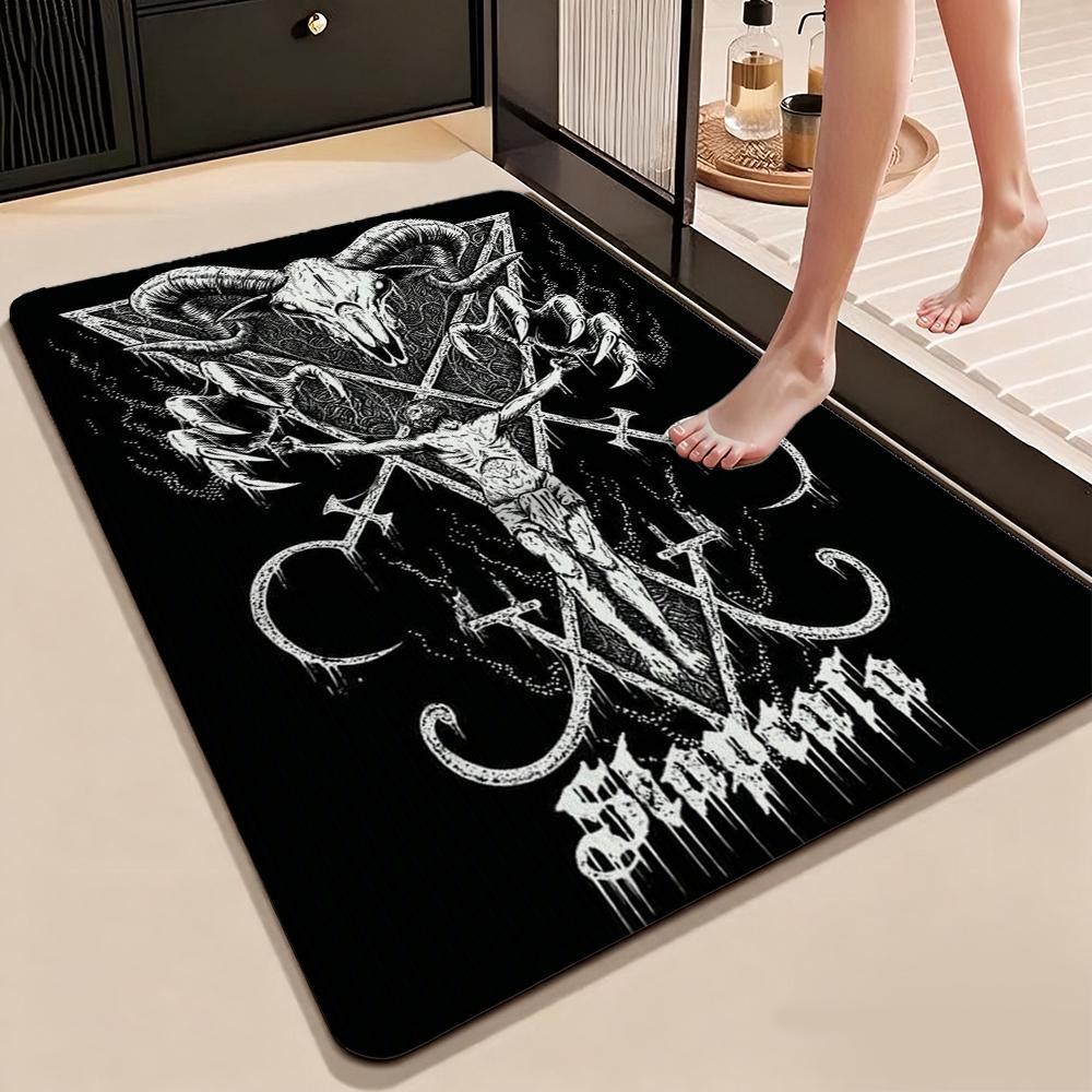 Dark Baphomet Grimoire Pentagram Patterned Rug Durable Stainresistant Easyclean Carpet For Bathroom Kitchen Home Decor Valentine'S Day Gift
