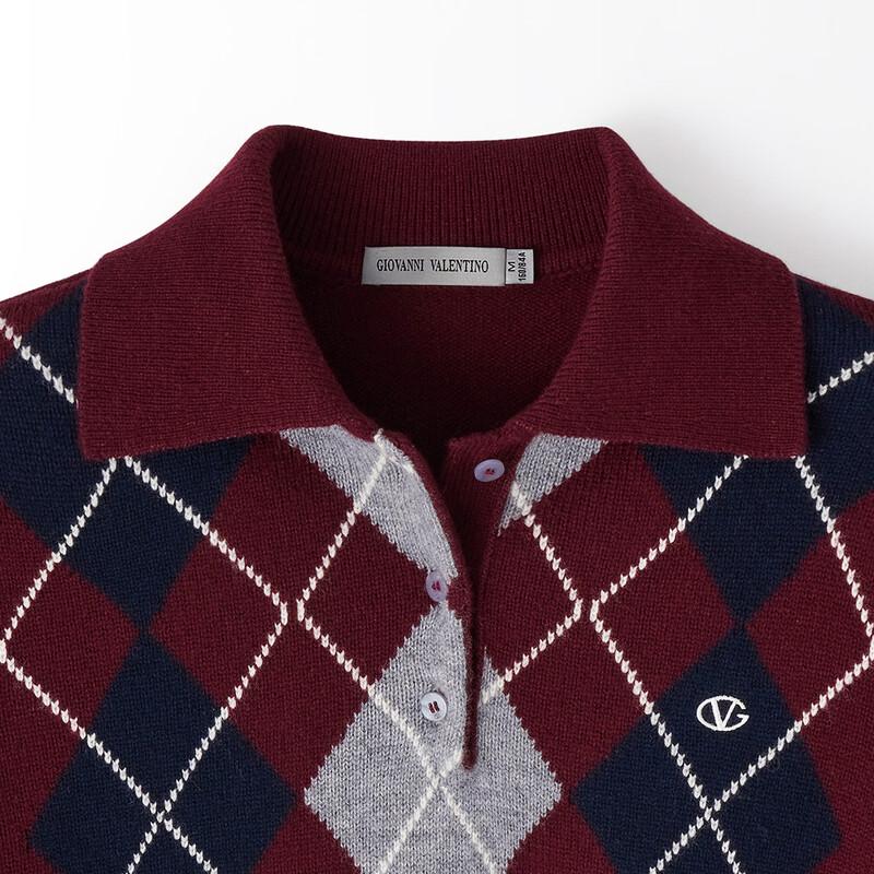 Women's 100% Lambswool Argyle Lapel Knit Sweater