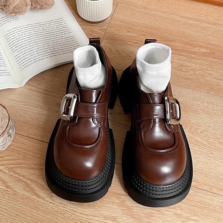 

Черные туфли на высокой платформе в британском стиле из маленькой кожи женские 2025 новая осень и зима универсальные французские туфли Мэри Джейн с круглым носком 39 коричневый