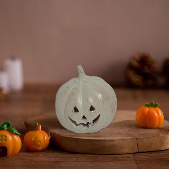 Halloween Gresskarfigur Håndskåret Resin Gresskarstatue Håndlaget Borddekorasjon til Hjem Veranda Inngangsdør Peishylle Romdekor