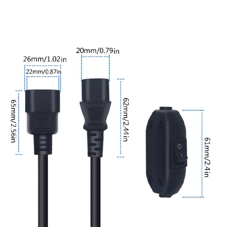 PVC IEC320 C13 To C14 Extension Power Cord 10Amp Charging Cable Black with Switches