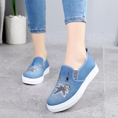 Cloth Shoes Women's Denim Canvas Shoes Summer Single Shoes Thick Soled Student Casual Shoes