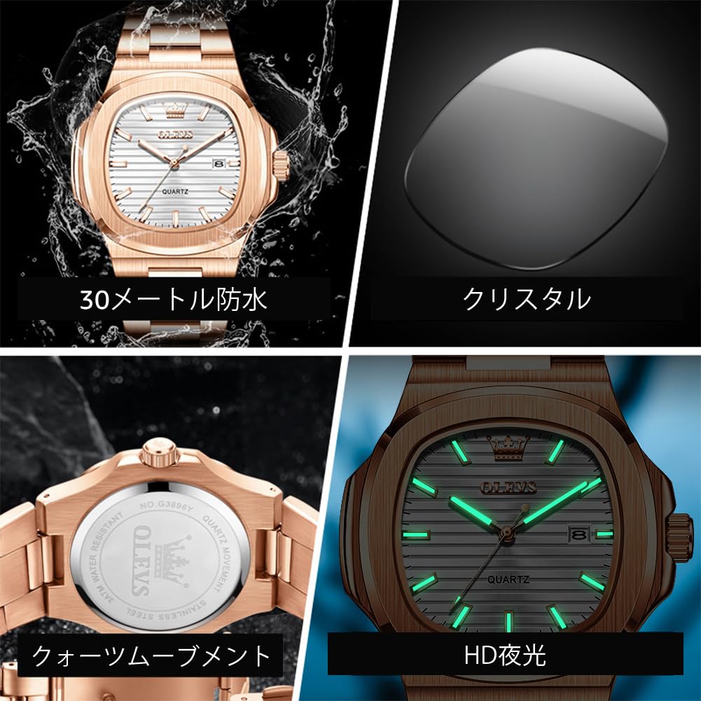 OLEVS Quartz Navy Stainless Date Stylish Brand Watch in Rose Gold White Men's Watch, Design, Steel, Waterproof, Display, Calendar, Luminous, Popular,