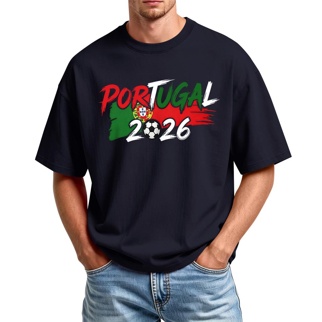 Men's Casual Crew Neck T Shirt Short Sleeve Sport Top with Printed Portugal 2026 Football Design Lightweight Comfortable Fit