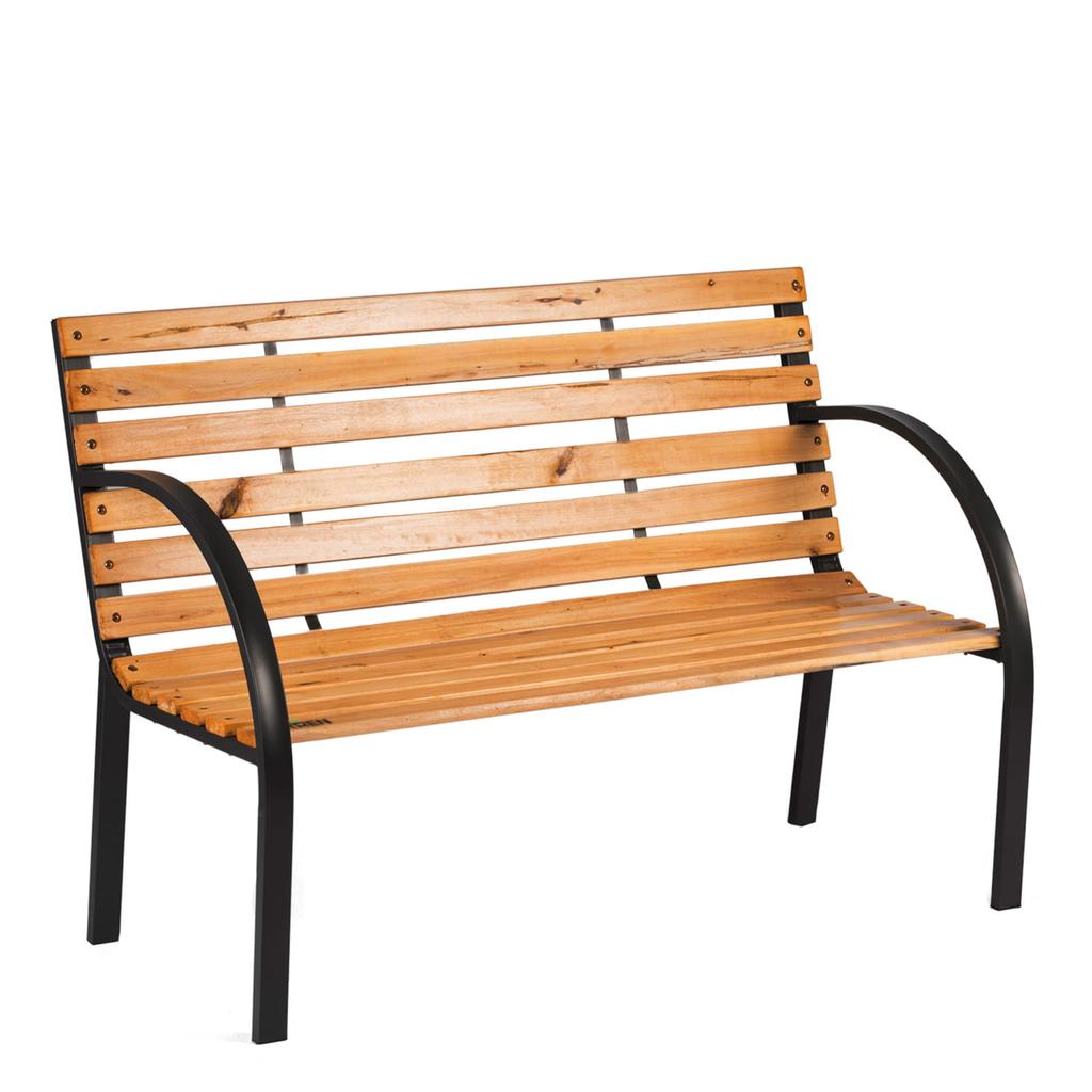 Wooden garden bench, cemetery bench, metal park bench with backrest, large