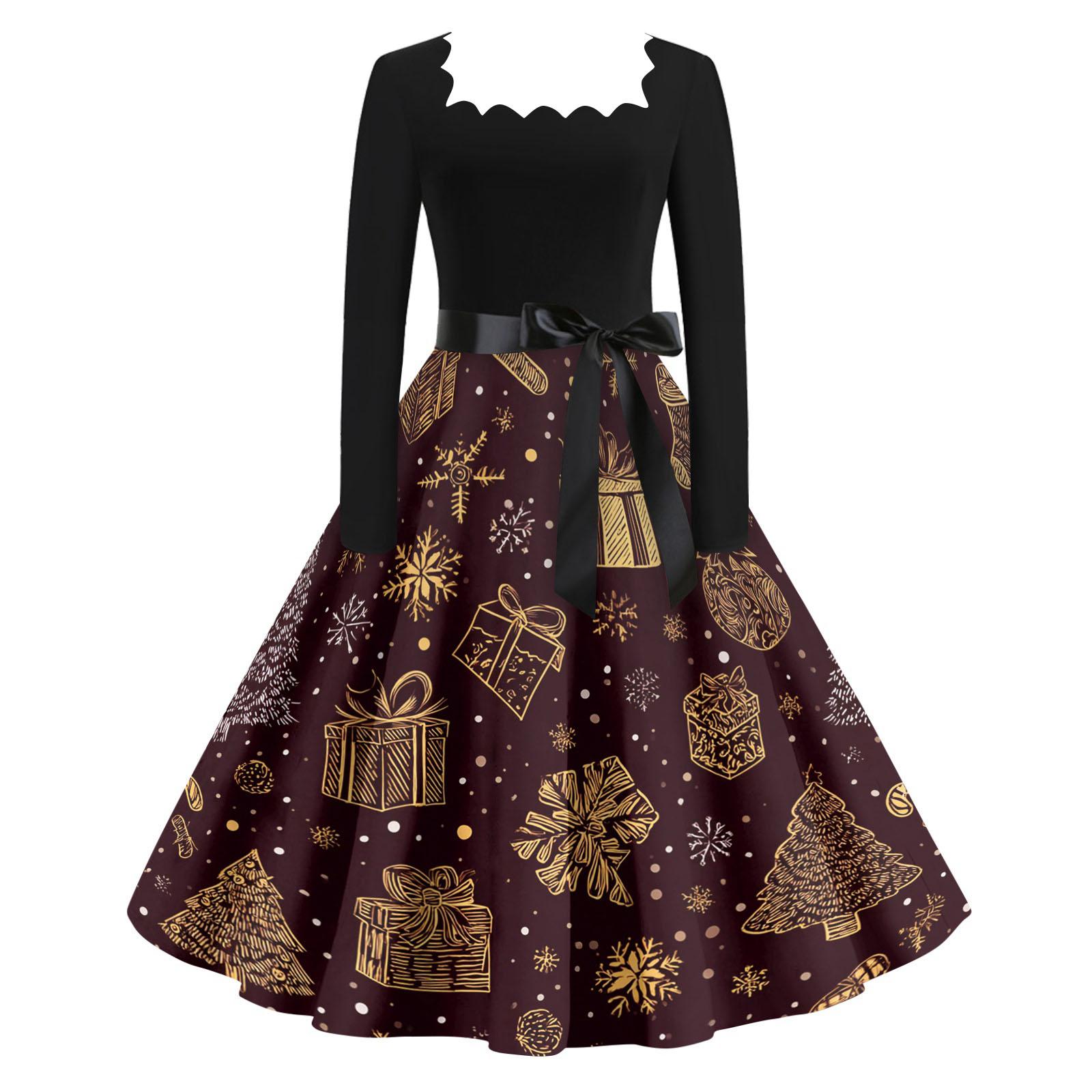 

Women s Casual Fashion V Neck Christmas Printed Vintage Dress XL