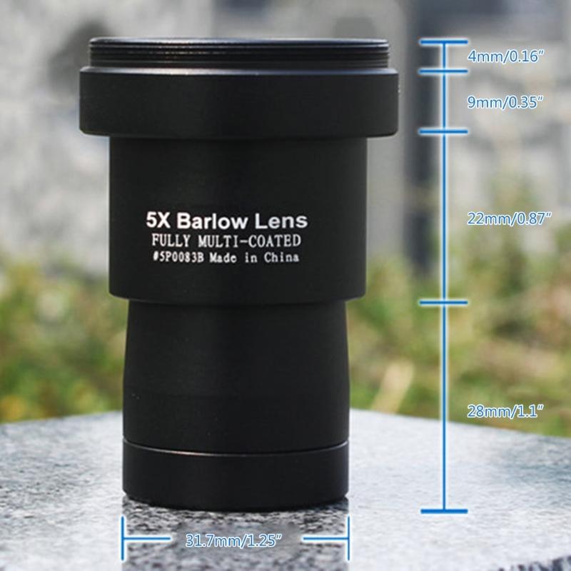 5Xs Barlow Lens 1.25" Metal Fully Coated Focal Length Extender for Astronomical Telescopes with Camera Thread Accessories