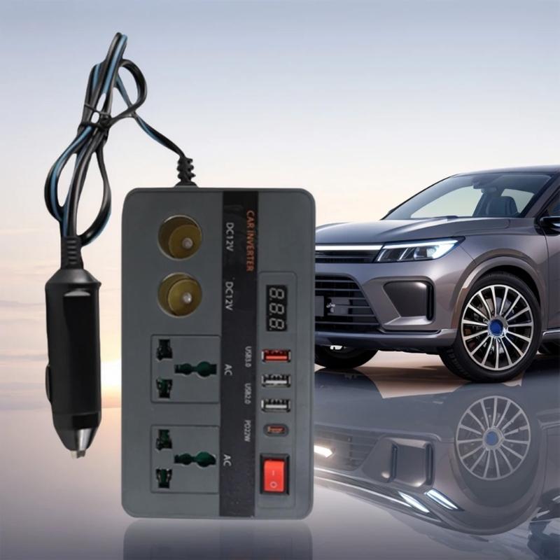 300W Car Power Inverter 12V To 220V AC Converter With Monitor For Vehicles Camping Travel