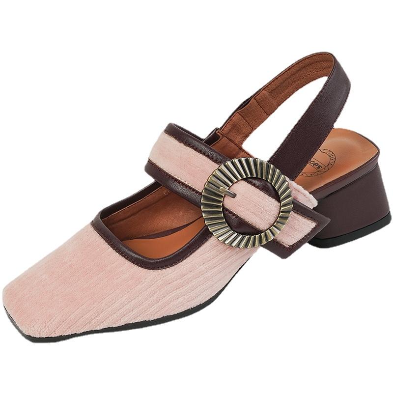 

Летние женские сандалии из натуральной кожи, вельветовая ткань, верх в стиле ретро, ​​удобная задняя часть, пустая обувь Мэри Джейн