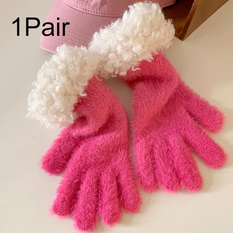 

Пара теплых толстых перчаток с бахромой, с открытыми пальцами и сенсорным экраном розы красного
