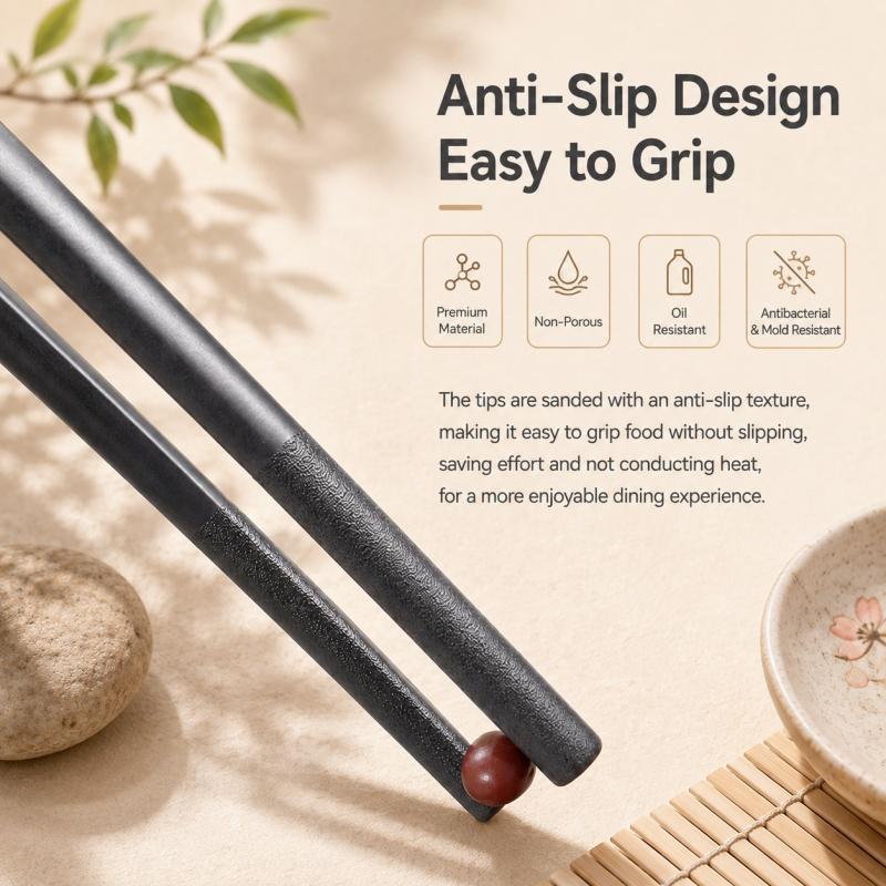 5/10 Pairs of Black Alloy Chopsticks Food Grade High Temperature Resistant Reusable Non-slip Chopsticks Family