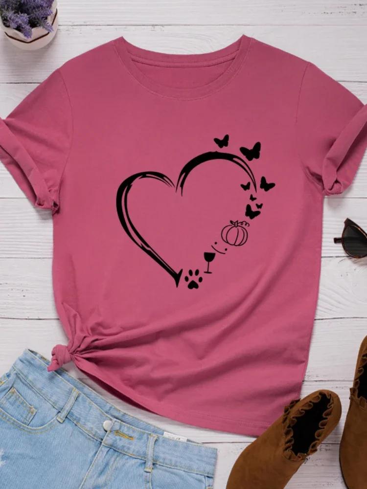 Butterflies Heart Print Women T Shirt Short Sleeve O Neck Loose Women Tshirt Ladies Tee Shirt Tops Clothes Camisetas Mujer