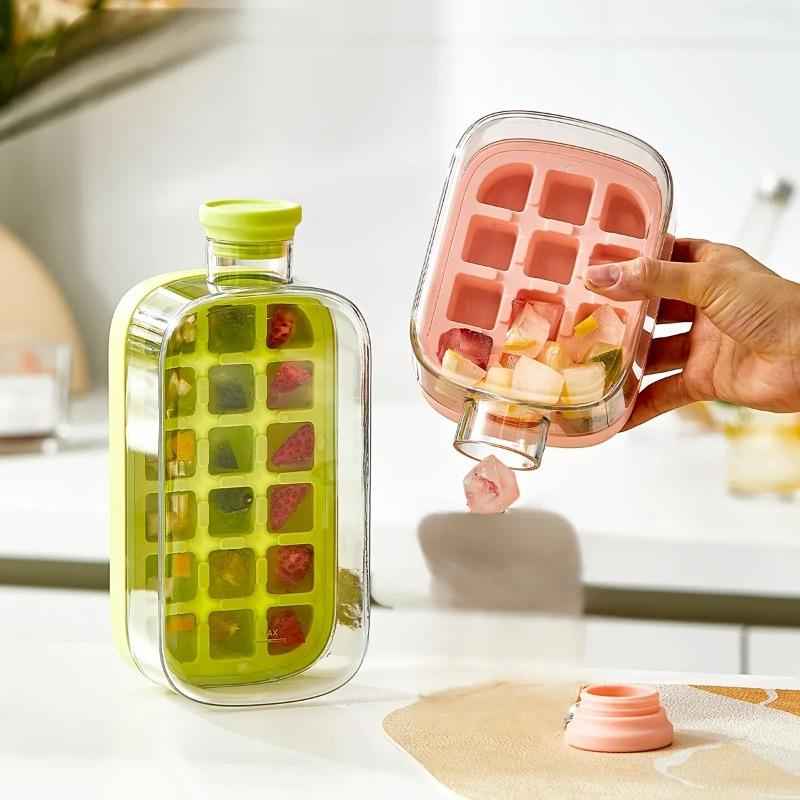 Eiswürfelform Schale Presse Eisflasche Tasse Kessel mit Strohhalm Whiskey Eiscreme Wasserflasche Eiswürfelbereiter Einfaches Drücken zum Lösen