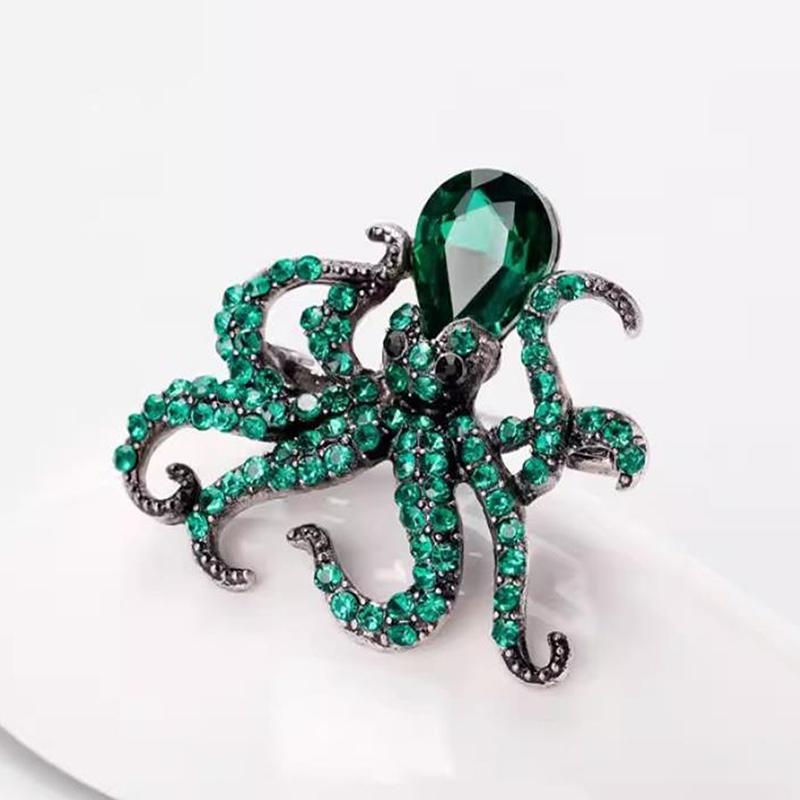 

Fashion Exquisite Rhinestone Animal Octopus Brooches For Women Clothing Coat Accessries Gift зелёный